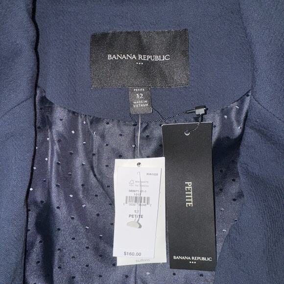 NWT BANANA REPUBLIC Womens 12P Blazer Cotton Navy Textured Stretch Preppy School - Picture 5 of 7